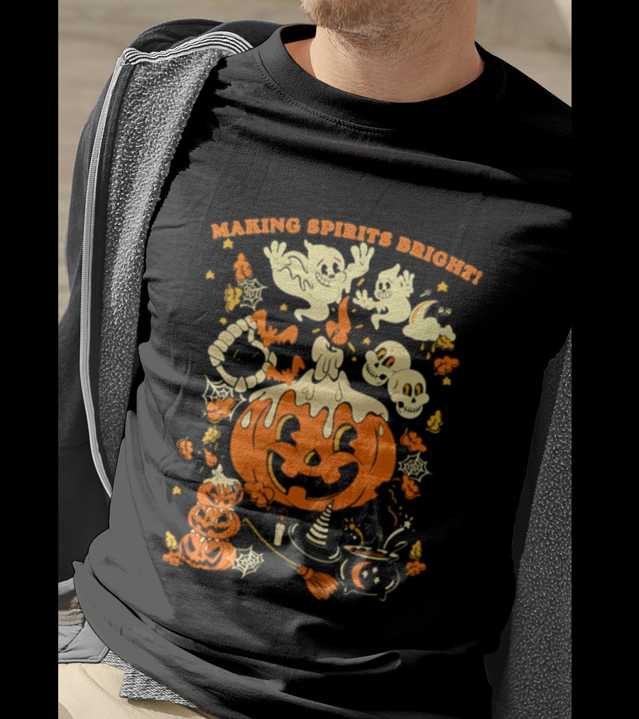 Making Spirits Bright Halloween Pumpkin Ghost Skull T-Shirt