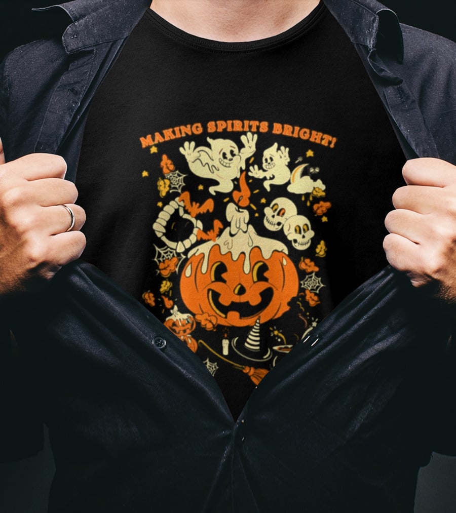 Making Spirits Bright Halloween Pumpkin Ghost Skull T-Shirt