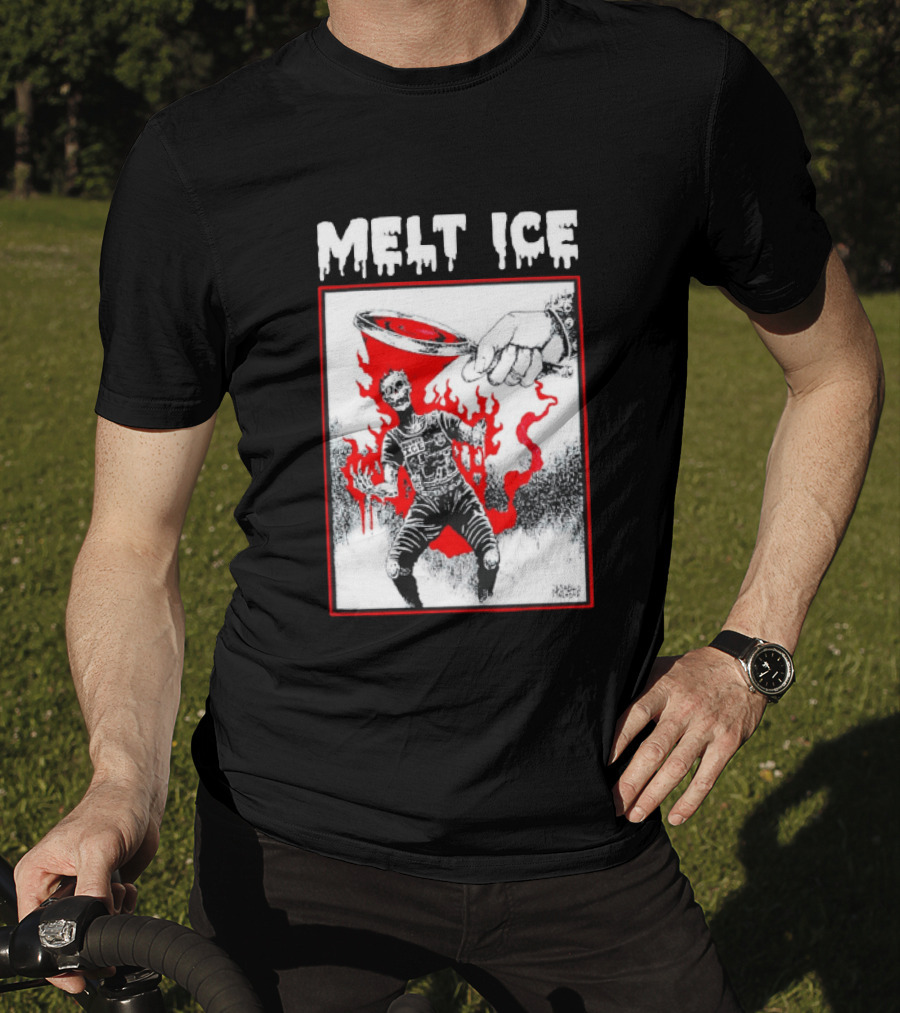 Melt ICE Anti Enforcement Art Black Melting Officer T-Shirt