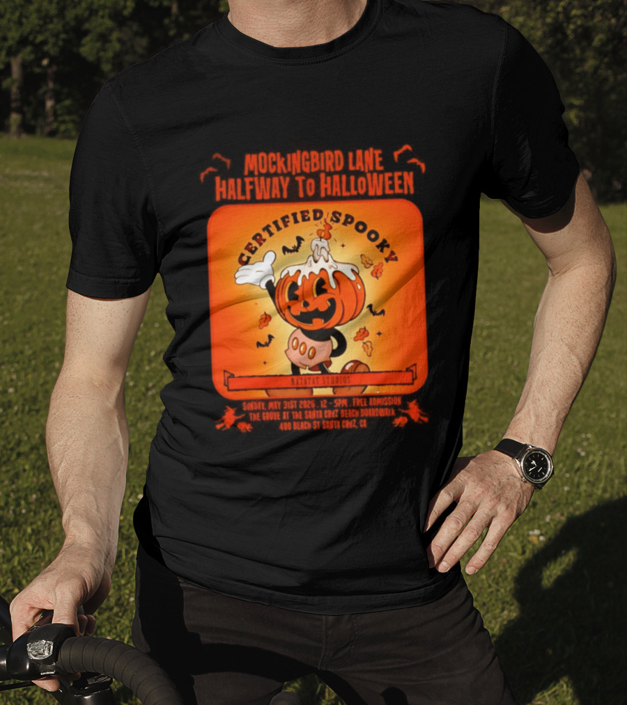 Mockingbird Lane Halfway To Halloween Certified Spooky Natatat Studios Vintage Cartoon Pumpkin T-Shirt