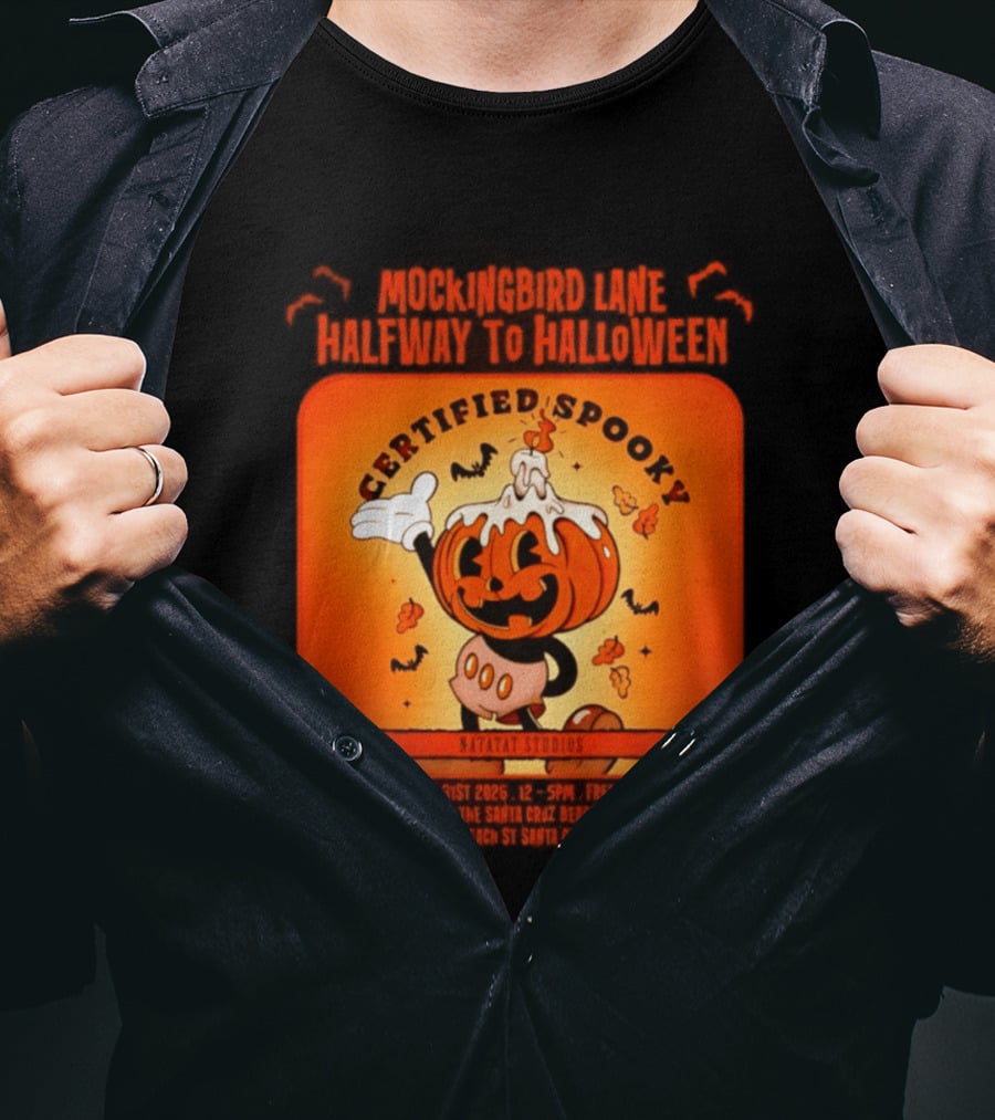 Mockingbird Lane Halfway To Halloween Certified Spooky Natatat Studios Vintage Cartoon Pumpkin T-Shirt