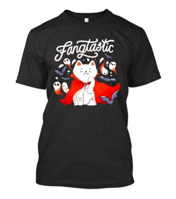 Fangtastic Vampire Cat With Ghosts And Bats Halloween 2026 T-Shirt