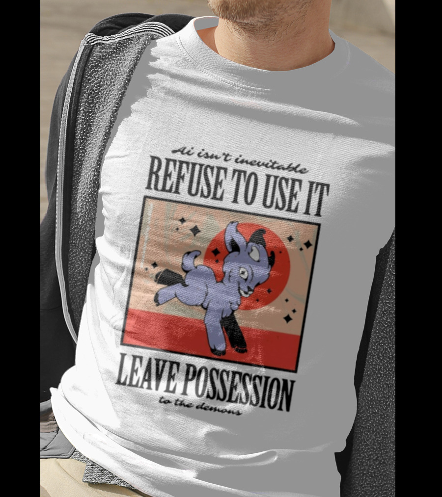 AI Isn't Inevitable Refuse To Use It Leave Possession To The Demons Vintage Style Creepy Cute Cartoon Goat T-Shirt