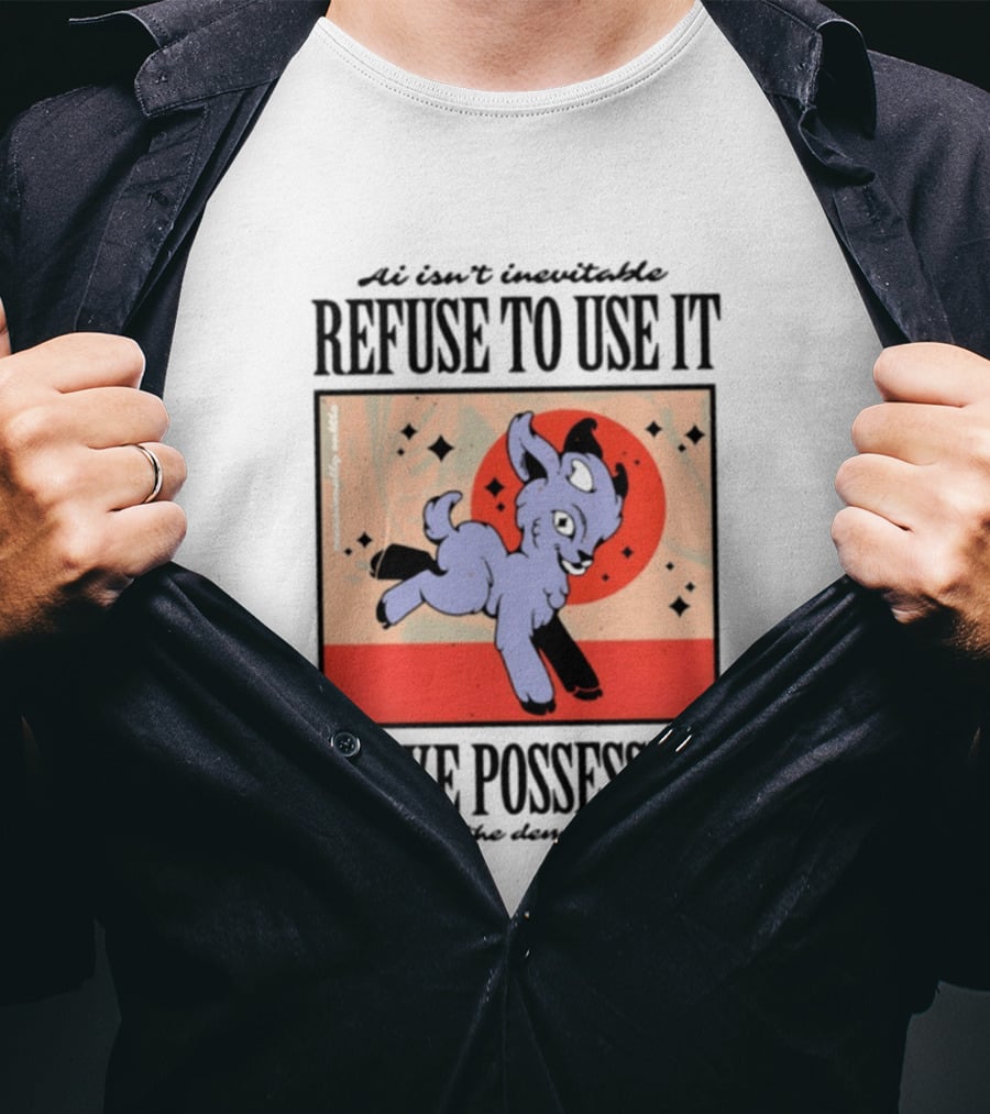 AI Isn't Inevitable Refuse To Use It Leave Possession To The Demons Vintage Style Creepy Cute Cartoon Goat T-Shirt