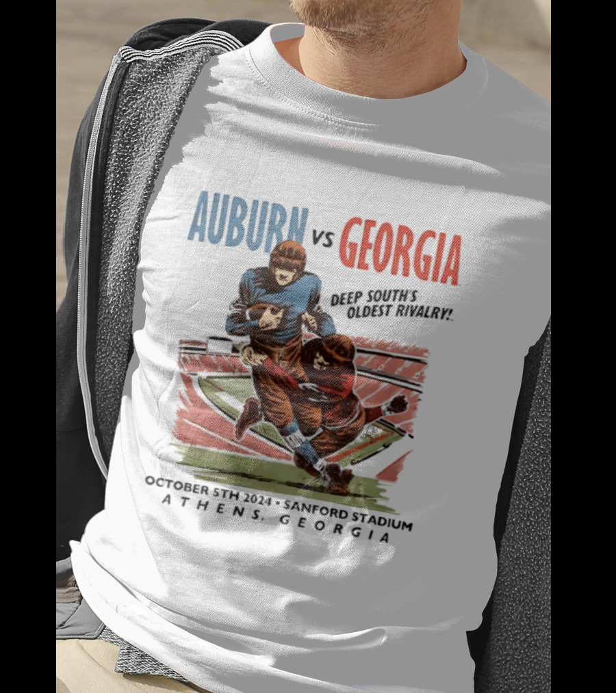 Auburn Vs Georgia Deep South's Oldest Rivalry October 5th 2024 Sanford Stadium Athens Georgia T-Shirt
