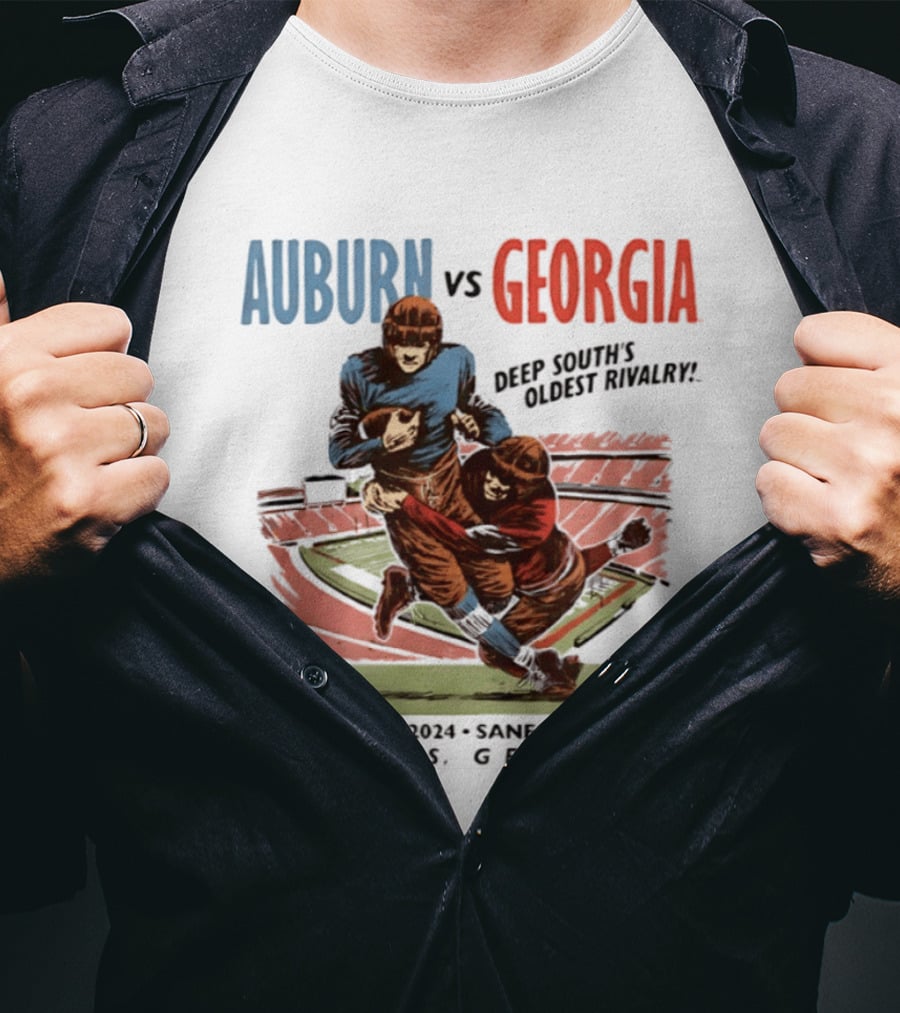 Auburn Vs Georgia Deep South's Oldest Rivalry October 5th 2024 Sanford Stadium Athens Georgia T-Shirt
