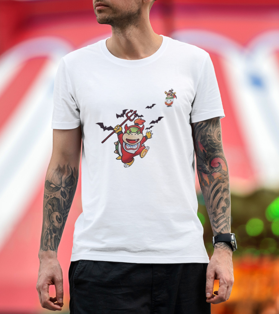 Bowser Jr Halloween Devil Costume Bats Bowser Clown Car T-Shirt