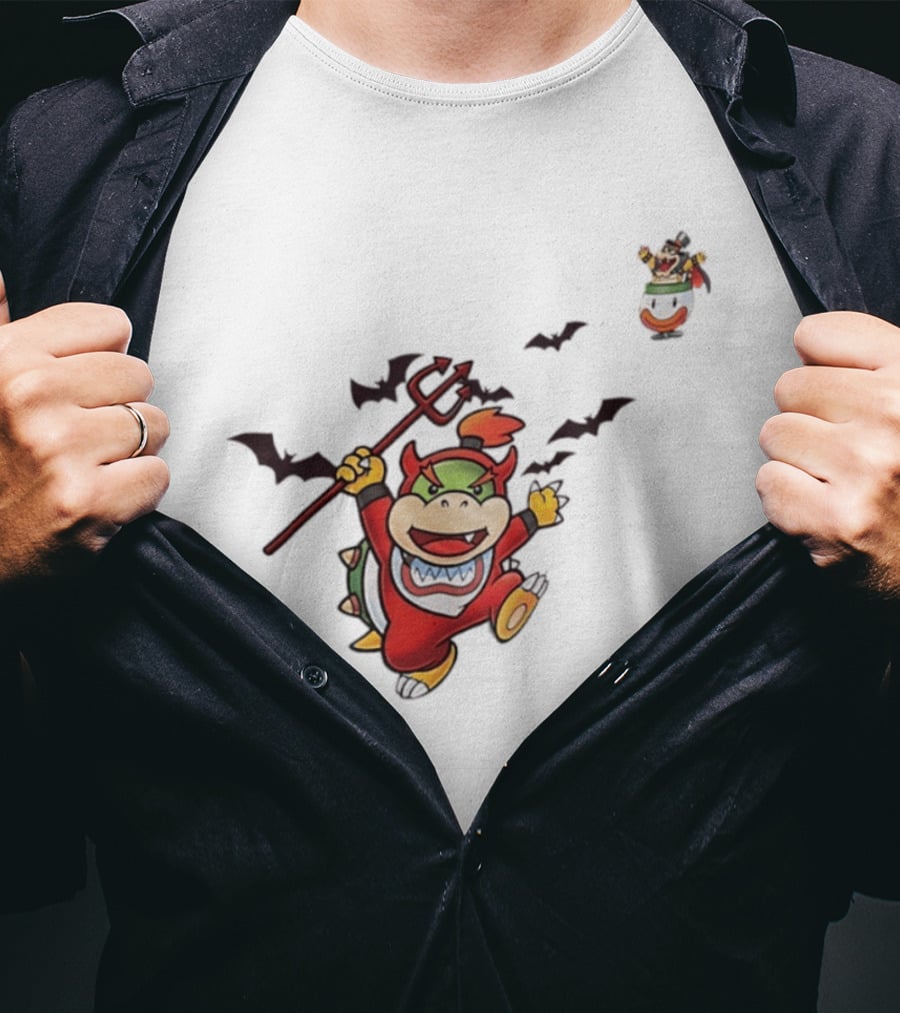 Bowser Jr Halloween Devil Costume Bats Bowser Clown Car T-Shirt