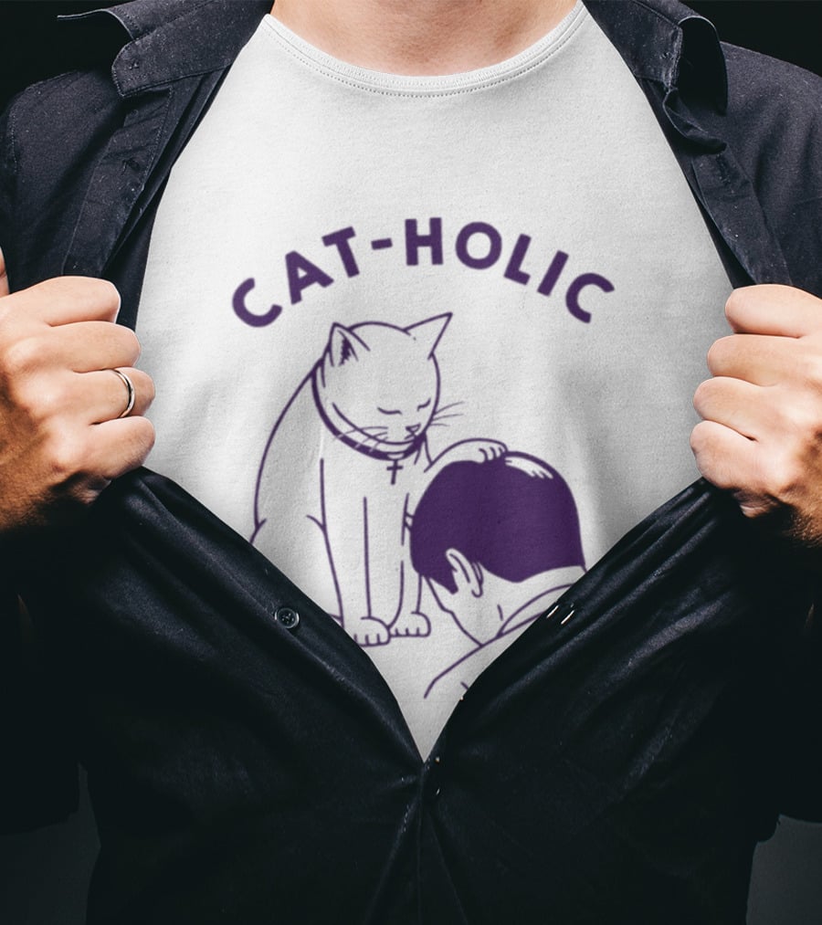 Cat Holic Cat Lover Bowing To Cat T-Shirt