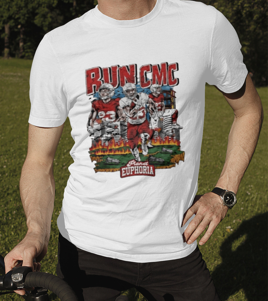 RUN CMC Christian McCaffrey San Francisco 49ers Planet Euphoria T-Shirt