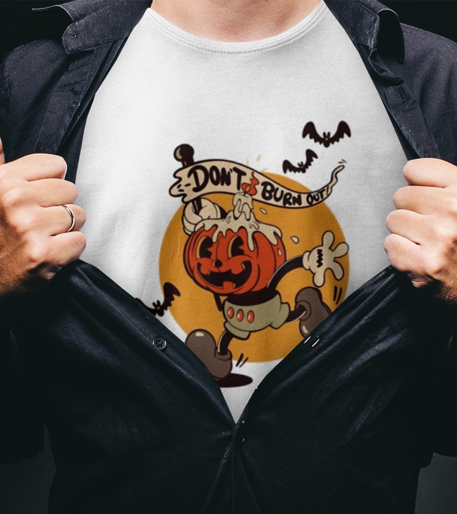 Don't Burn Out Pumpkin Candle Cartoon Halloween 2026 T-Shirt