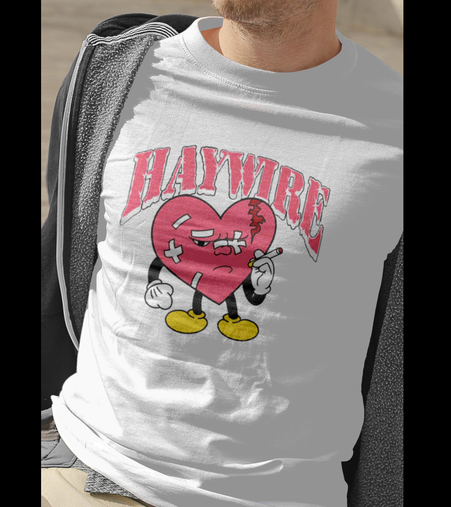 Haywire Heart Cartoon With Cigarette And Patches T-Shirt