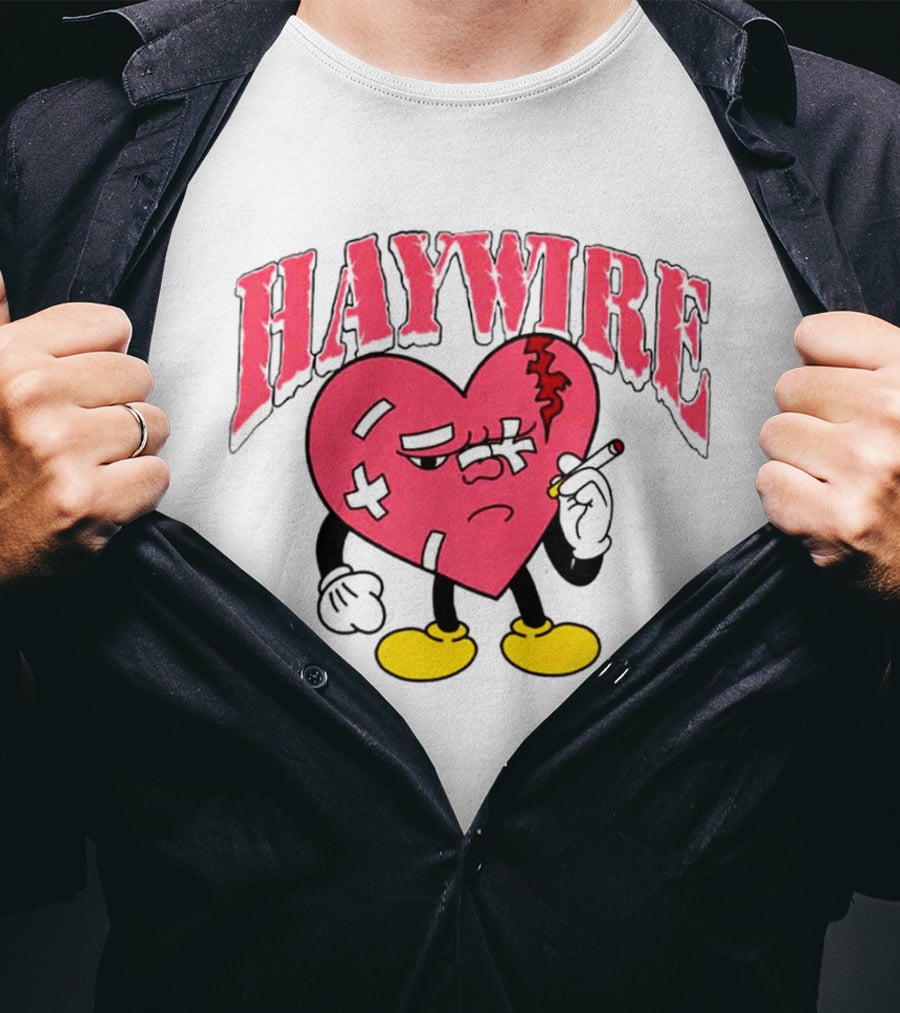 Haywire Heart Cartoon With Cigarette And Patches T-Shirt