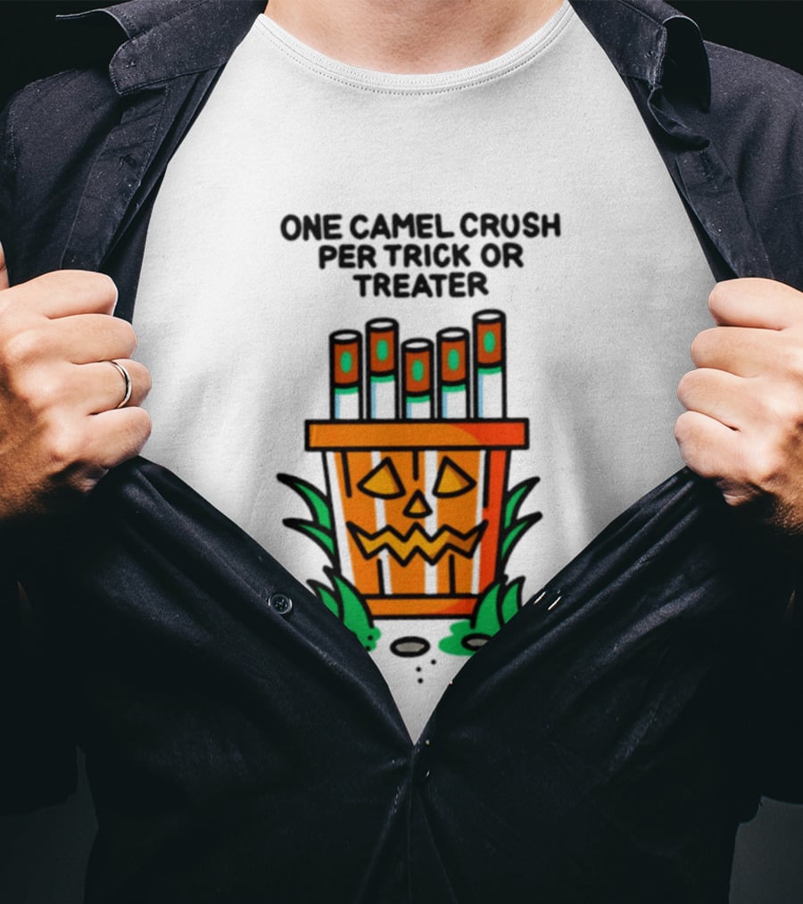 One Camel Crush Per Trick Or Treater Pumpkin Cigarette Pack Halloween T-Shirt