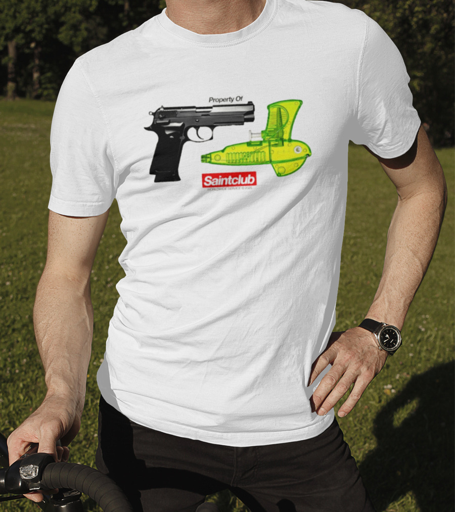 Pistol Property Saintclub Worldwide Service 2026 Black And Green Water Guns T-Shirt