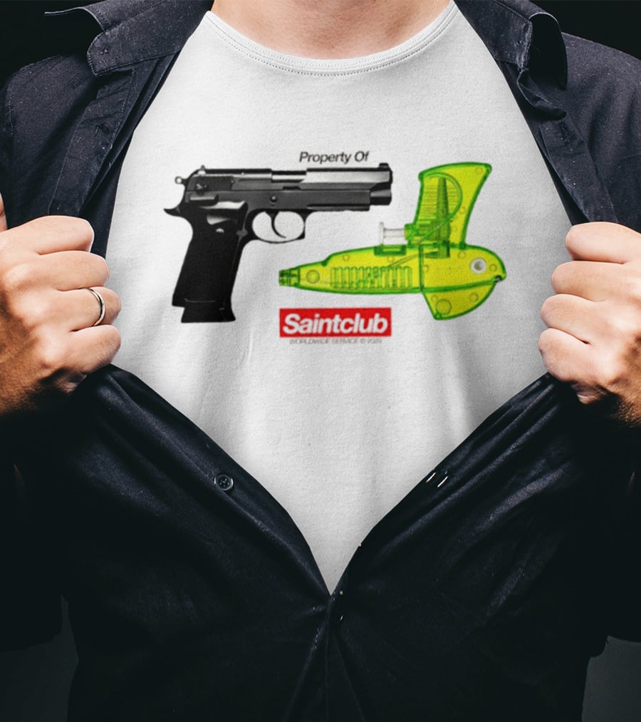 Pistol Property Saintclub Worldwide Service 2026 Black And Green Water Guns T-Shirt