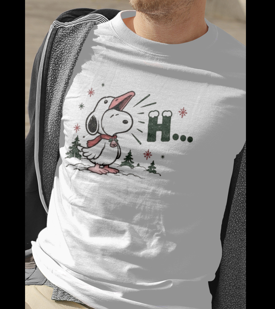 Silent Night Snoopy Goose Honk Red Scarf Snowflakes T-Shirt