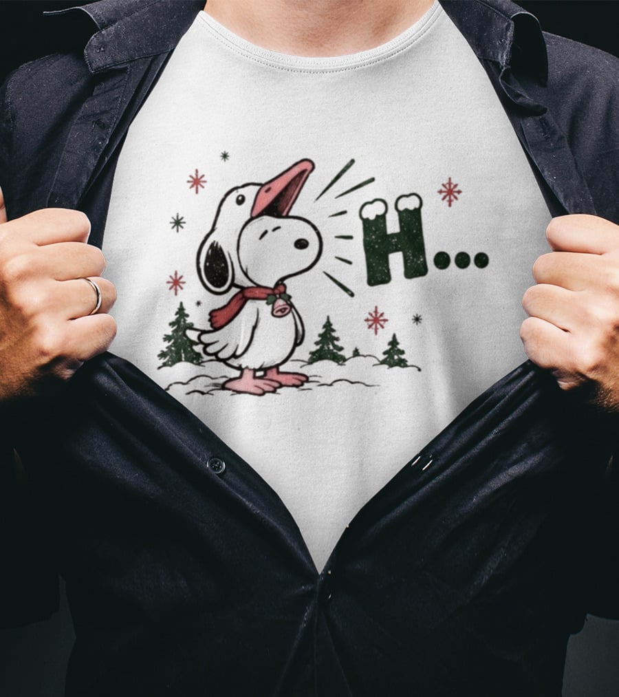Silent Night Snoopy Goose Honk Red Scarf Snowflakes T-Shirt