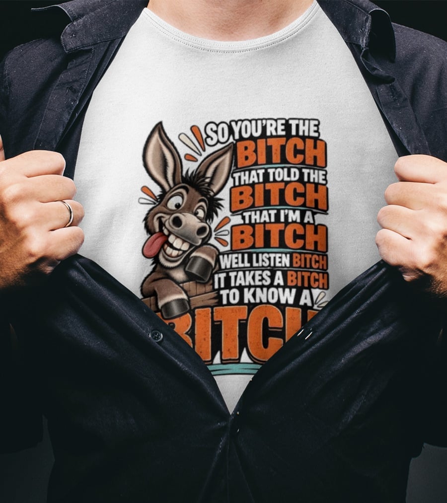 So You're The Bitch That Told The Bitch That I'm A Bitch Well Listen Bitch It Takes A Bitch To Know A Bitch Donkey T-Shirt