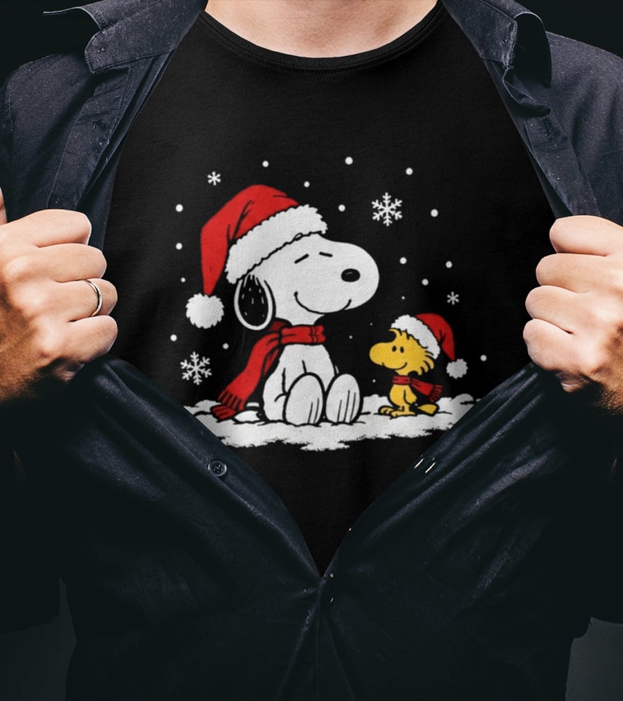 Peanuts Snoopy And Woodstock Christmas Tree Happiness All Over For Comic Fans T-Shirt