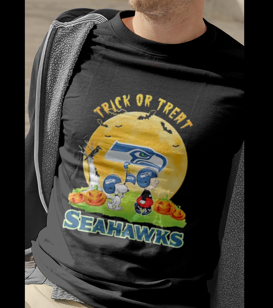 Seattle Seahawks Peanuts Trick Or Treat Halloween Abbey Road 2026 T-Shirt