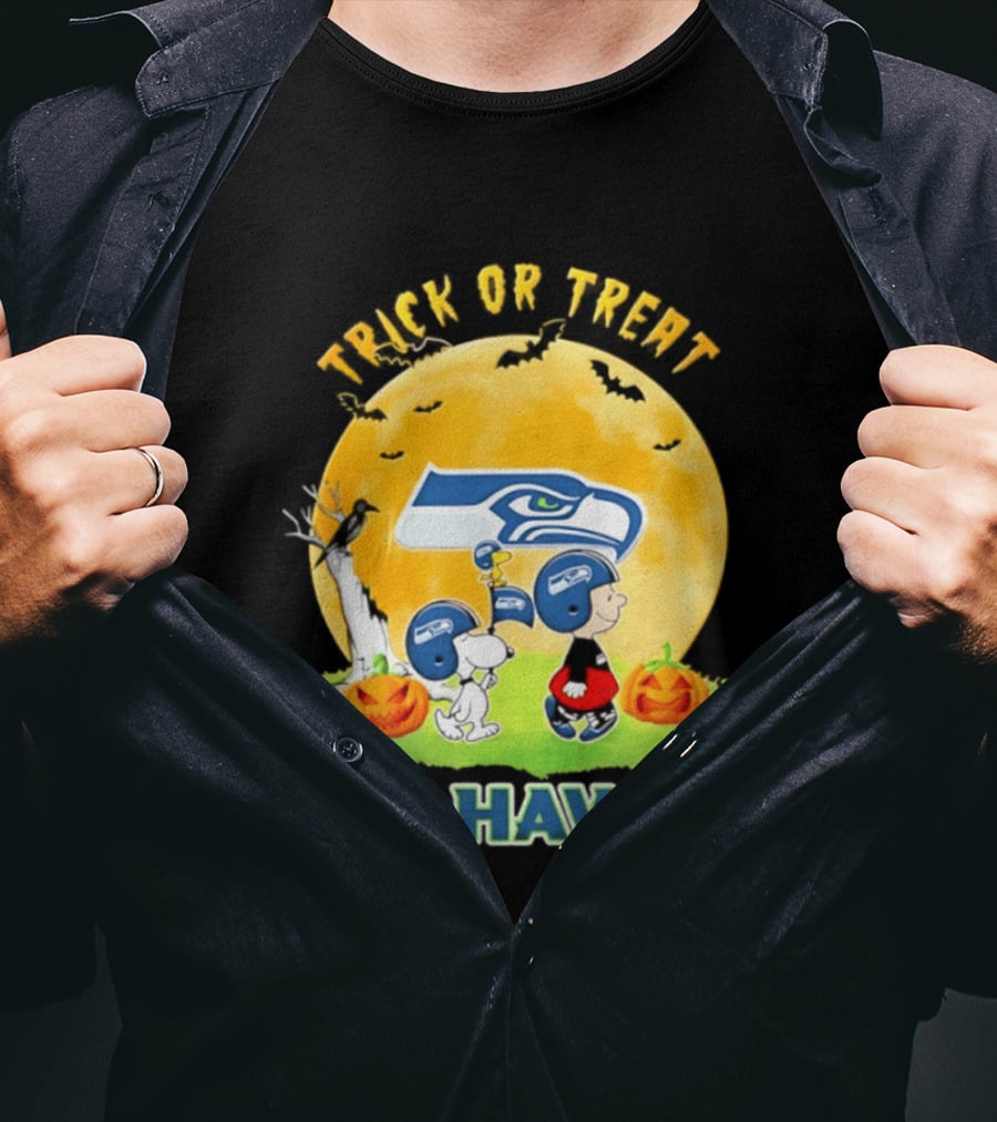 Seattle Seahawks Peanuts Trick Or Treat Halloween Abbey Road 2026 T-Shirt