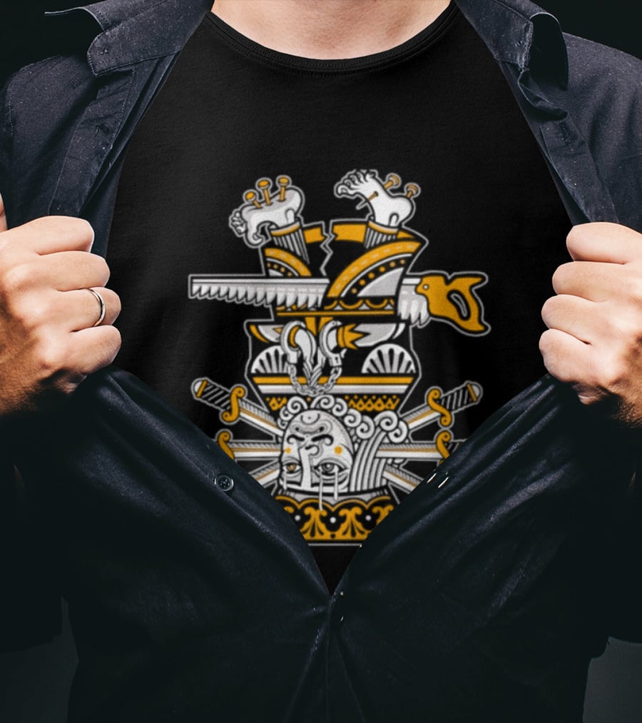 Surreal Face With Handcuffs Daggers And Chains T-Shirt