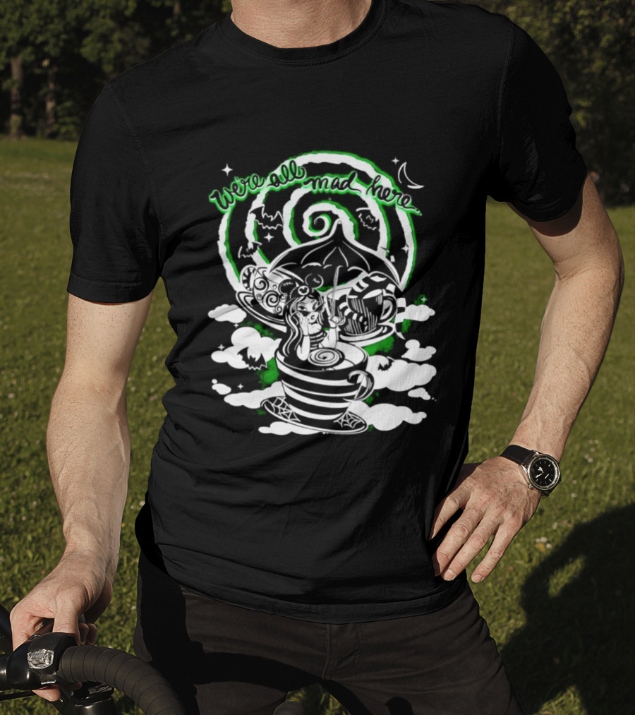 We Are All Mad Here Gothic Wonderland Tea Party Alice Moon Spiral T-Shirt