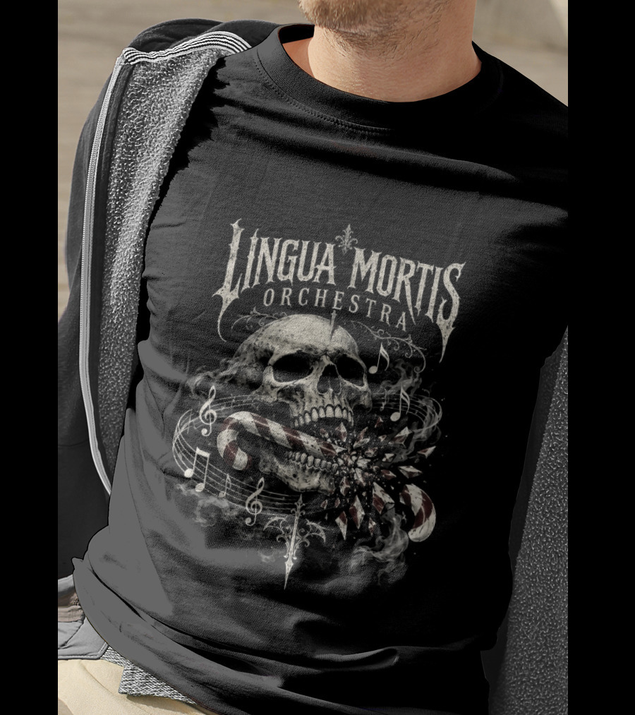 Lingua Mortis Orchestra Shattered Candy Cane Skull Gothic Music Lovers T-Shirt