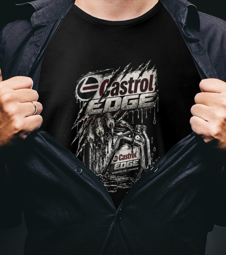 Castrol Edge Dripping Oil Can Halloween Theme With Rat Fink T-Shirt