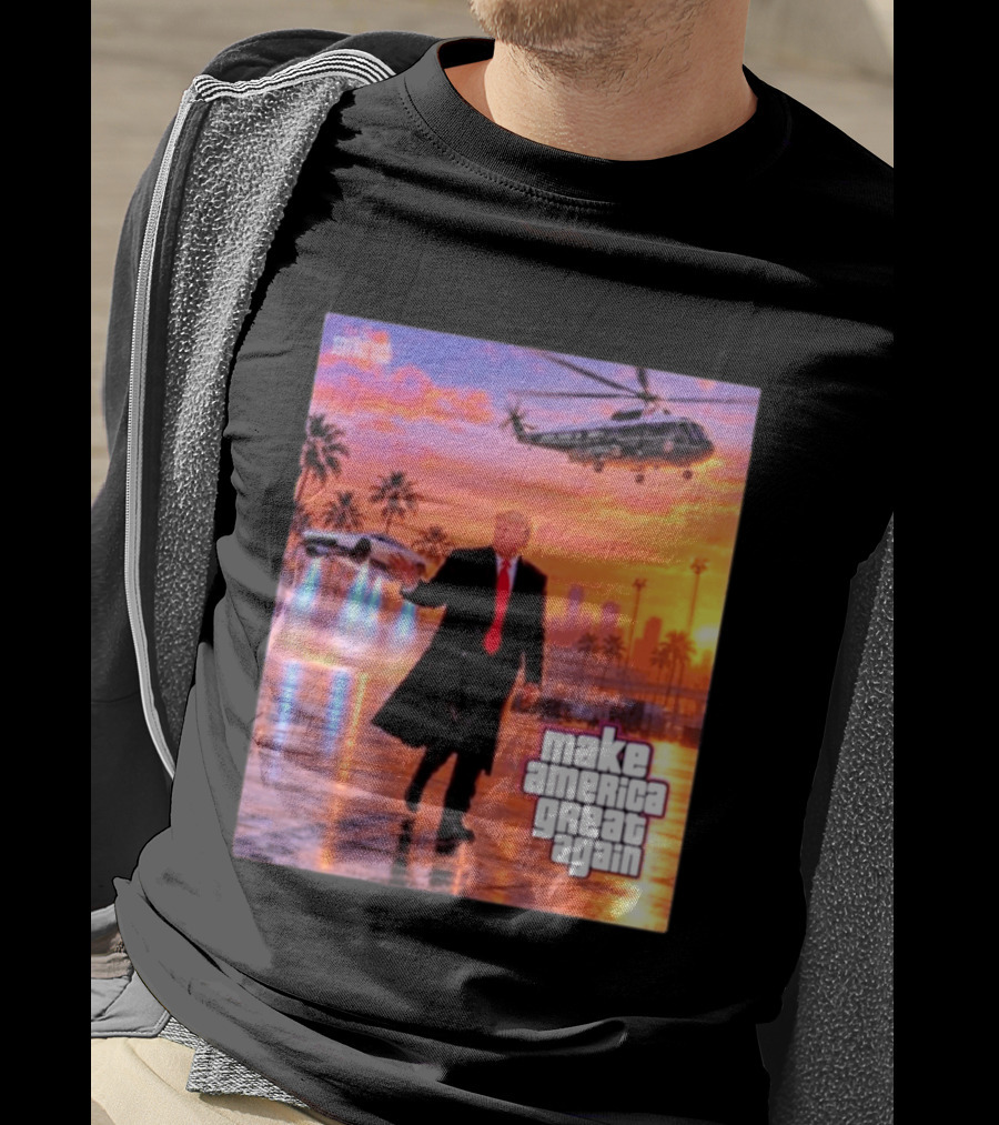 Make America Great Again Flying Cars Helicopter Sunset T-Shirt