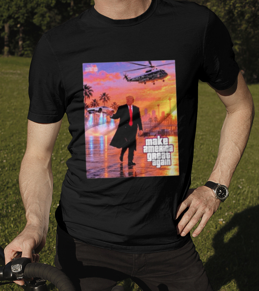 Make America Great Again Flying Cars Helicopter Sunset T-Shirt