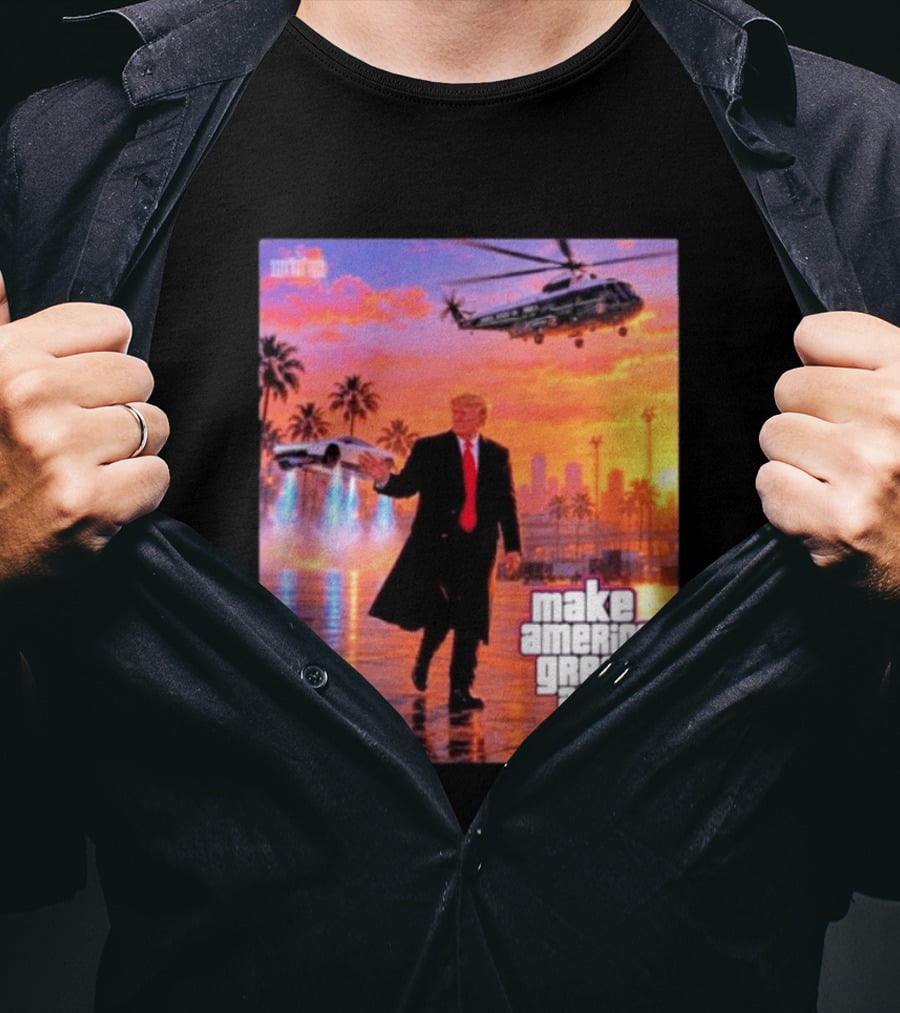Make America Great Again Flying Cars Helicopter Sunset T-Shirt