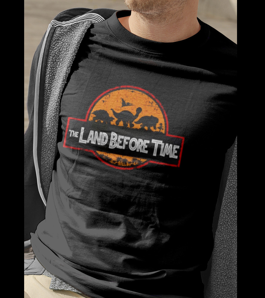 The Land Before Time Dinosaur Silhouette Amber Circle T-Shirt