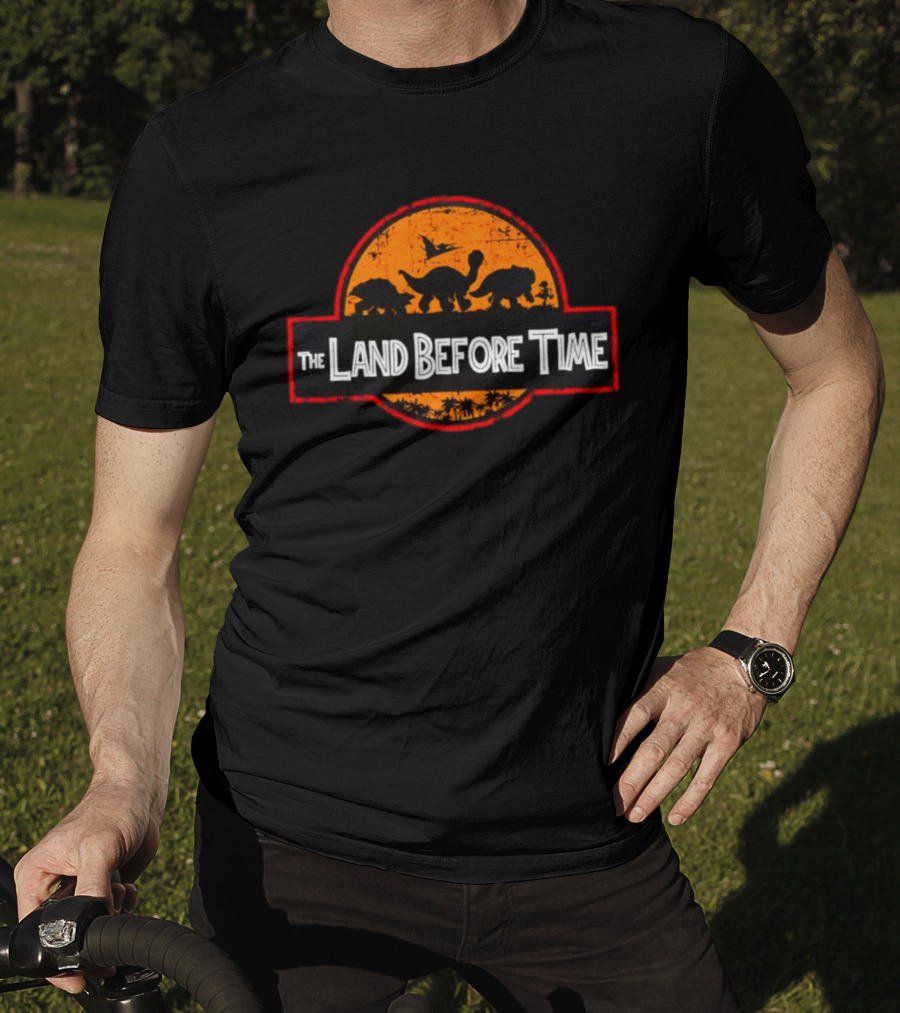 The Land Before Time Dinosaur Silhouette Amber Circle T-Shirt