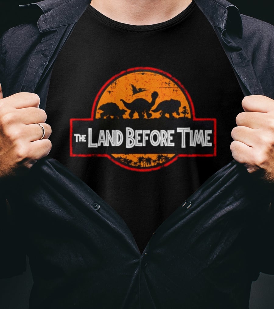 The Land Before Time Dinosaur Silhouette Amber Circle T-Shirt