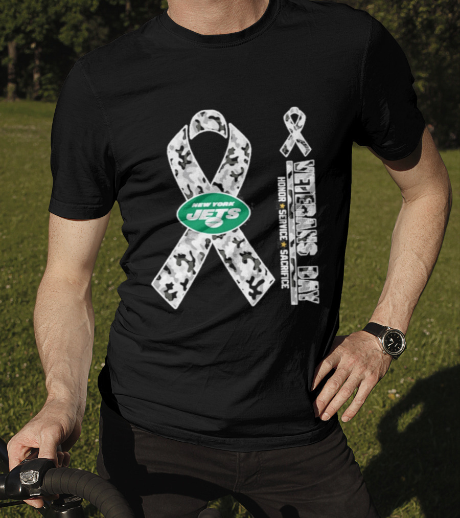 New York Jets Veterans Day 2026 Honor Service Sacrifice Camo Ribbon T-Shirt