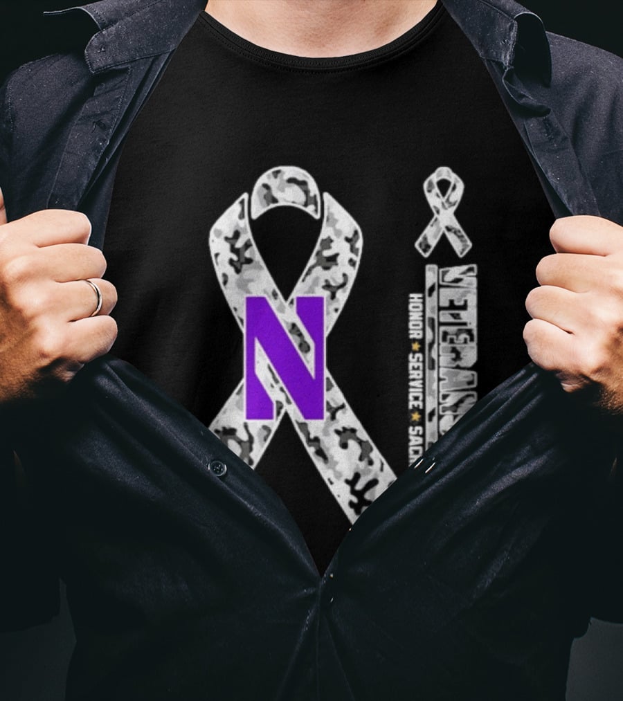 Northwestern Wildcats Veterans Day 2026 Camouflage Ribbon Honor Service Sacrifice T-Shirt