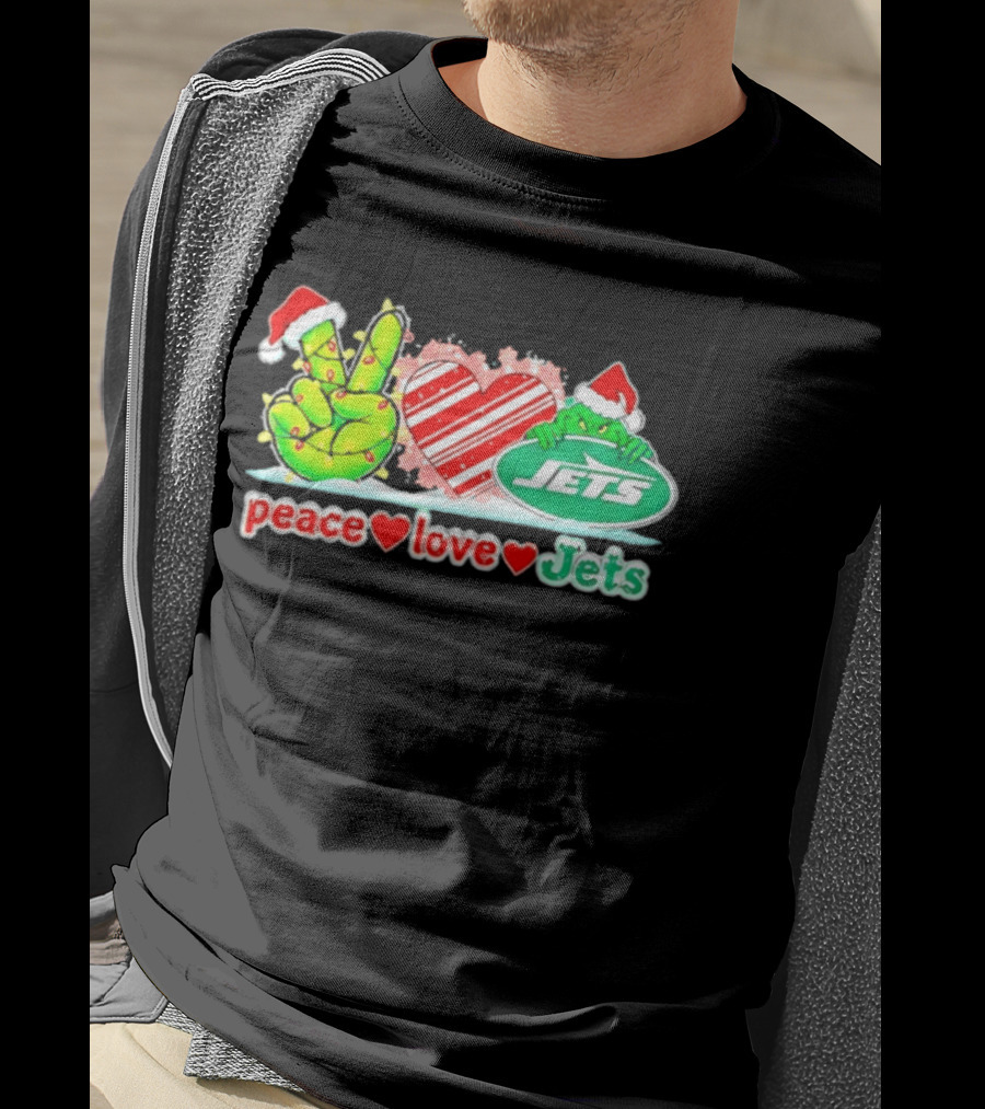 Peace Love Jets Christmas 2026 Grinch New York Football T-Shirt
