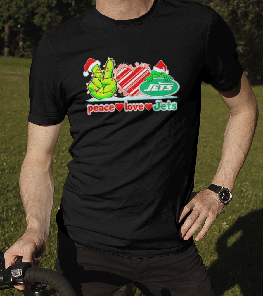 Peace Love Jets Christmas 2026 Grinch New York Football T-Shirt