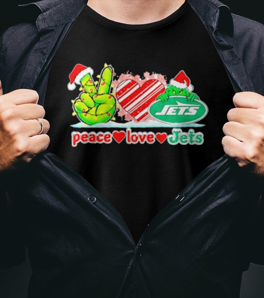 Peace Love Jets Christmas 2026 Grinch New York Football T-Shirt