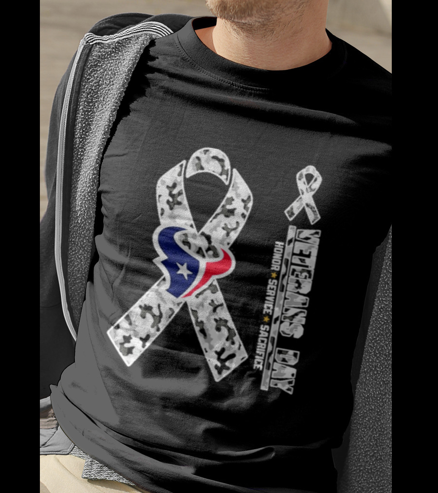 Houston Texans Veterans Day 2026 Camouflage Ribbon Honor Service Sacrifice T-Shirt