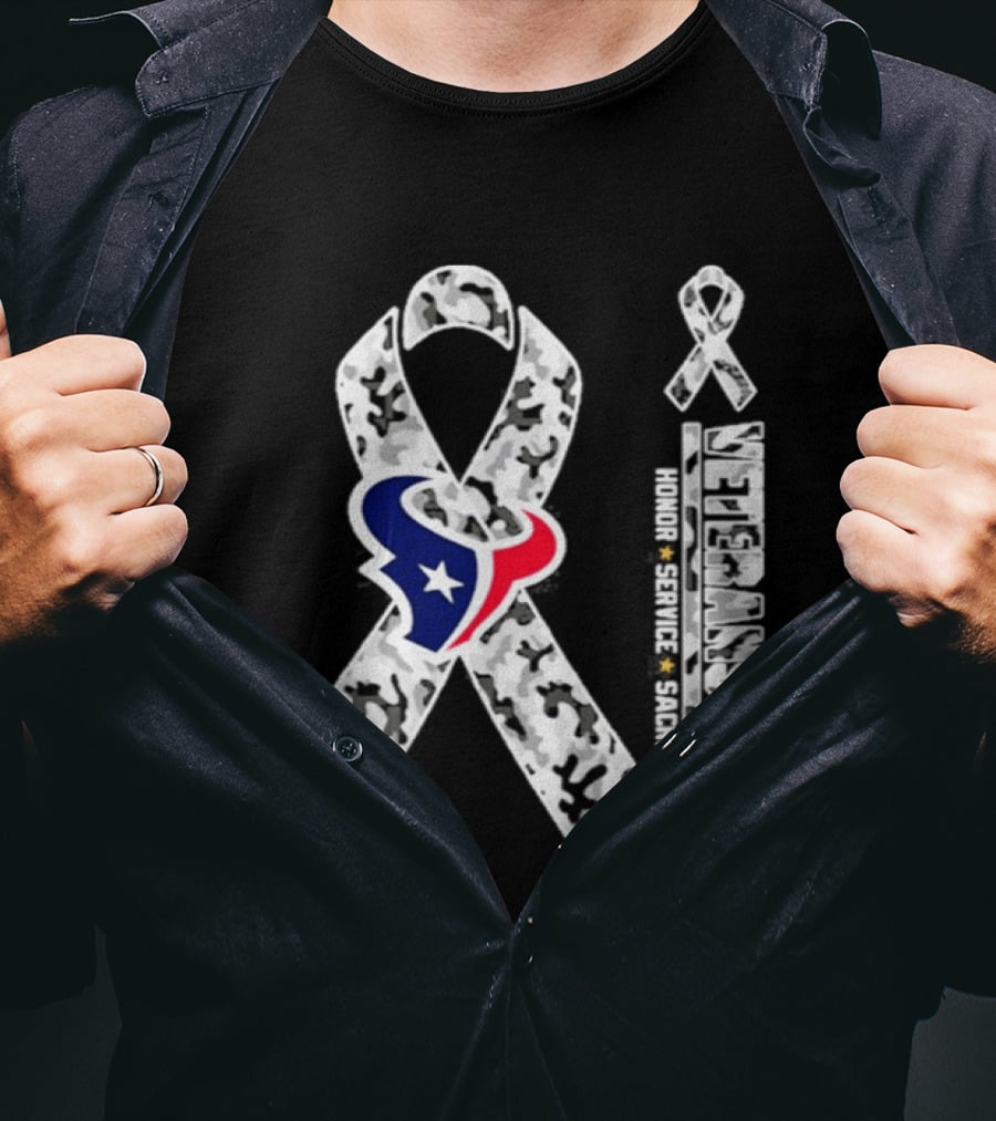 Houston Texans Veterans Day 2026 Camouflage Ribbon Honor Service Sacrifice T-Shirt