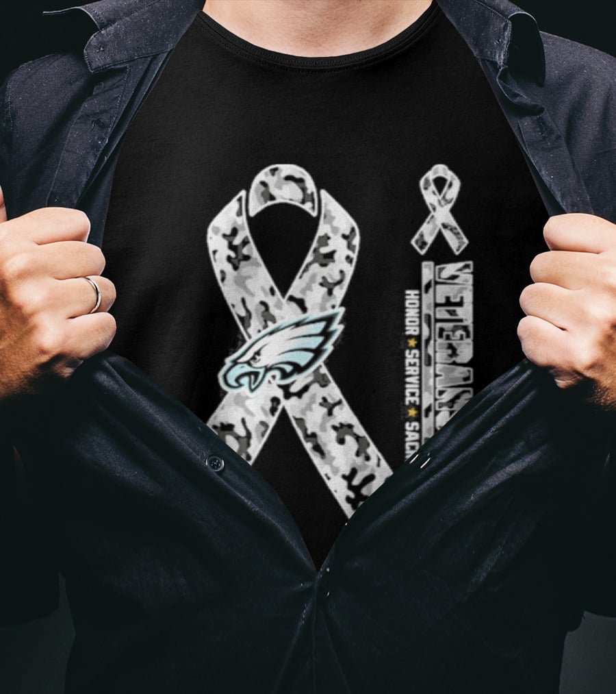 Philadelphia Eagles Camo Ribbon Veterans Day 2026 Honor Service Sacrifice T-Shirt