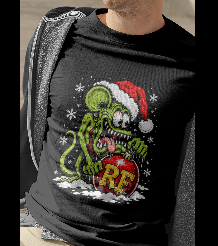 Rat Fink Weird And Wild Christmas Hot Rod RF Ornament Santa Hat Kustom Fans T-Shirt