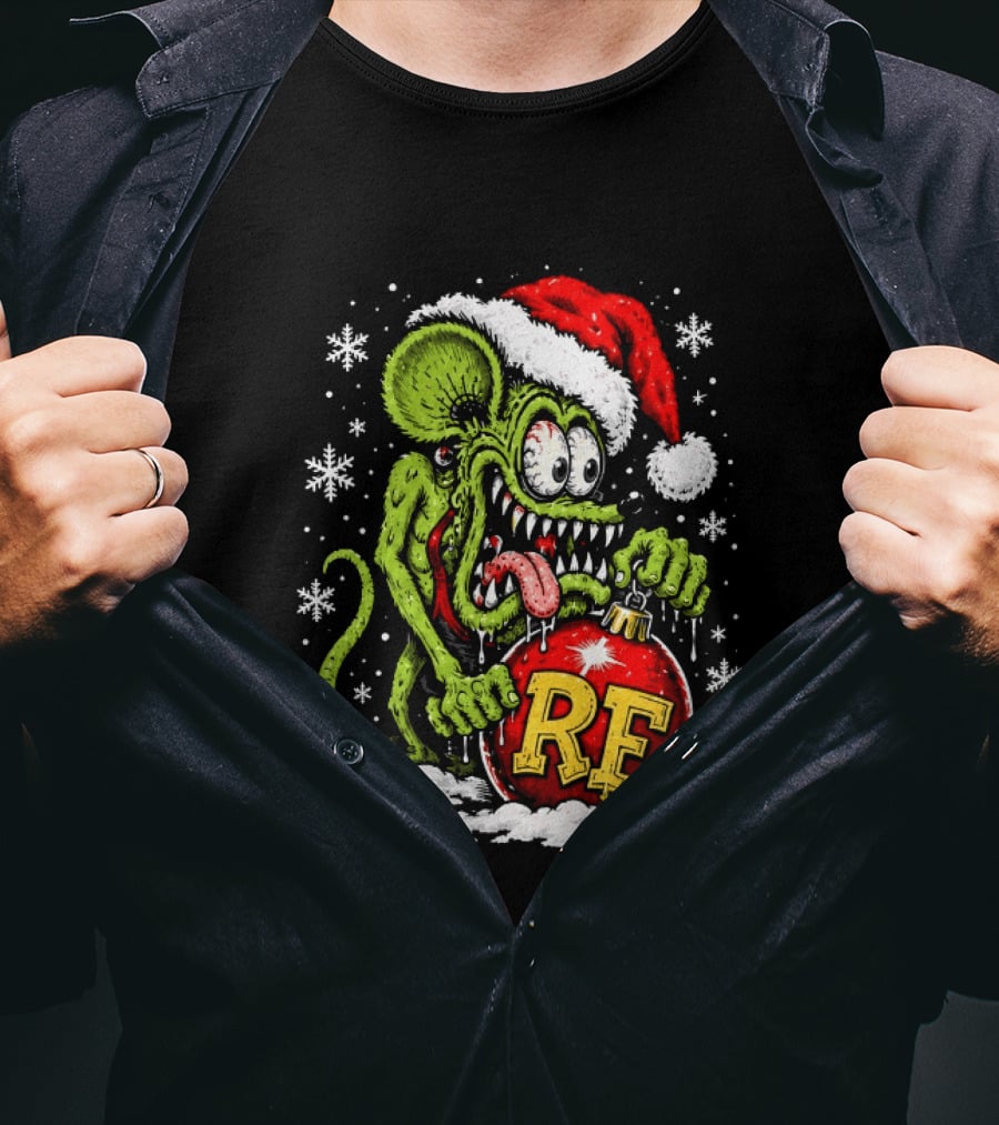 Rat Fink Weird And Wild Christmas Hot Rod RF Ornament Santa Hat Kustom Fans T-Shirt