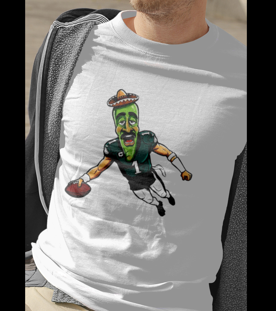 Jalen Hurts Jalapeno Philadelphia Eagles Cartoon Sombrero Football Player T-Shirt