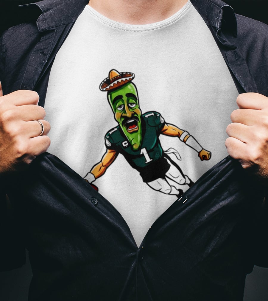 Jalen Hurts Jalapeno Philadelphia Eagles Cartoon Sombrero Football Player T-Shirt
