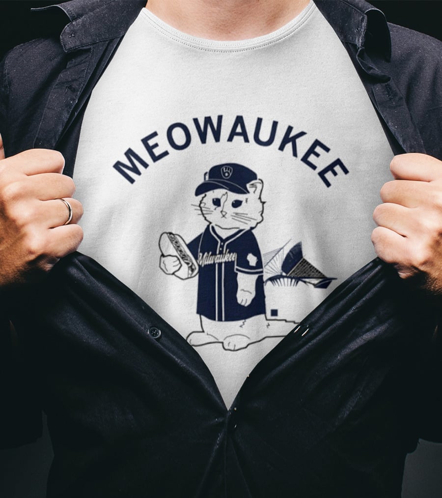Meowaukee Brew Crew Baseball Cat Milwaukee Brewers Fan T-Shirt