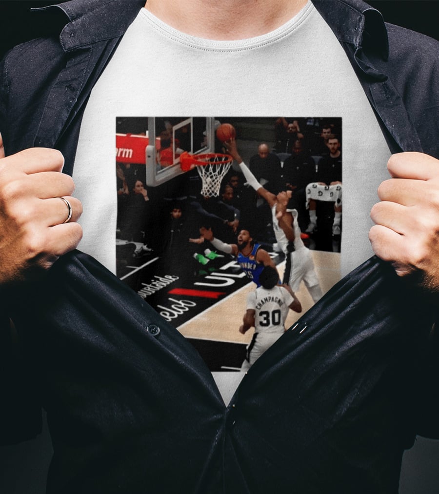 Victor Wembanyama San Antonio Spurs Block Shot Action Thunder Game T-Shirt